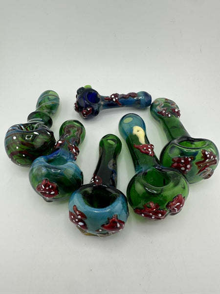 Mop Head Glass Dry Pipe -Full Color Mushroom