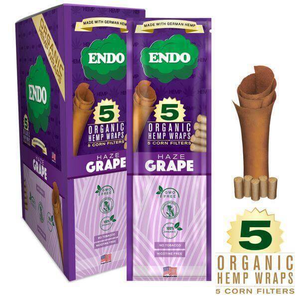 Endo Organic Hemp Wraps 5 pack with corn filters, made from premium German hemp for a smooth smoking experience.