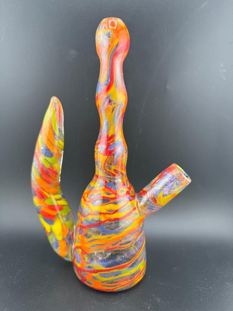 Paulson Pieces Rainbow Confetti Tube w/ Horn Handle 14mm 45° featuring vibrant colors and sculpted design.