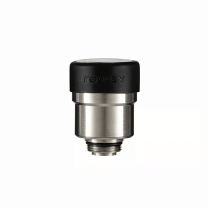 Focus V Aeris replacement atomizer with a black top and stainless steel base for dabbing on the go.