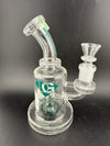 Diamond Glass 7" Chomper Banger Hanger Rig w/ Showerhead Perc 14mm 90° shown from a side angle.