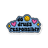 Do Drugs Responsibly | Magnet design featuring colorful hearts and a smiley face.