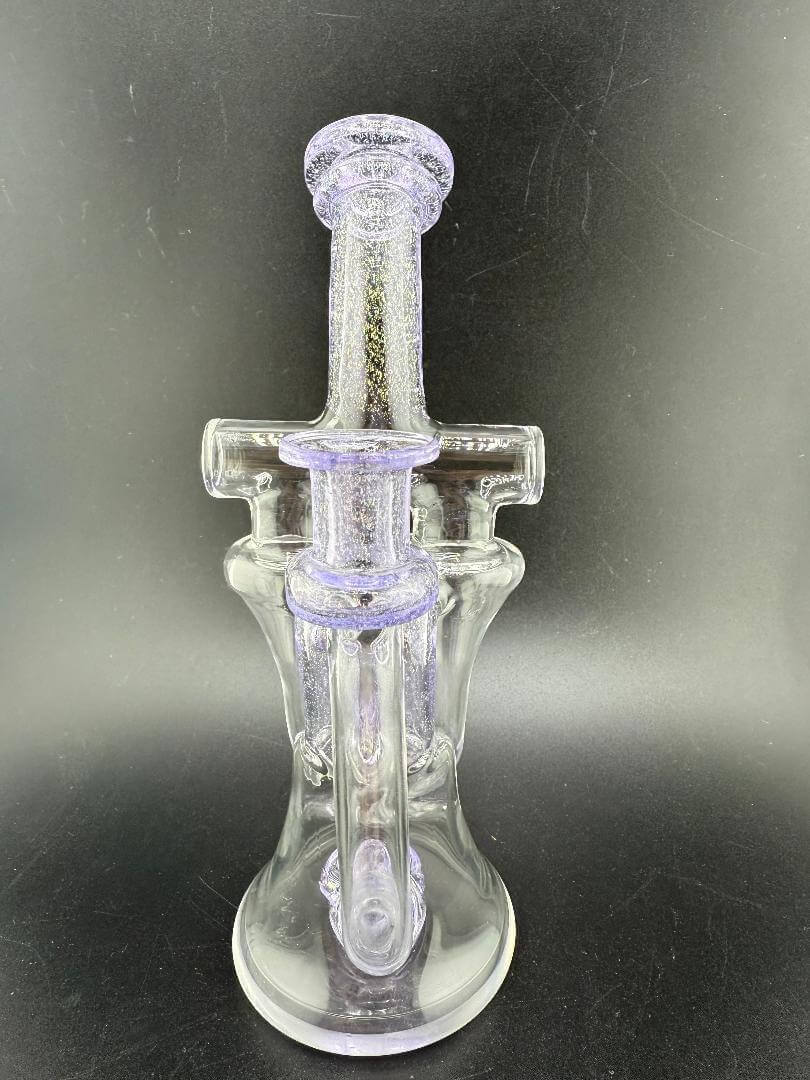 Domer Glass 2025 Purple Dichro Double Recycler 10mm 90° - Handcrafted glass rig with dual chambers for superior filtration.