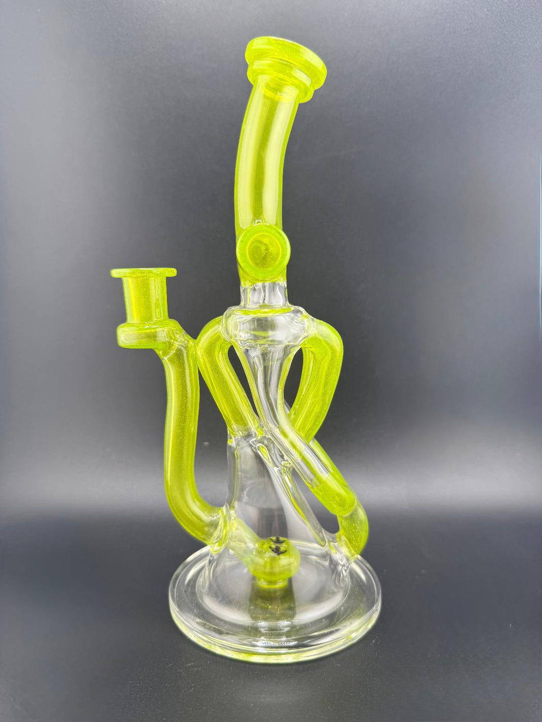 Domer Glass Double Recycler Green 10mm 90° with sleek design for smooth draws, available at Nikk Drips.