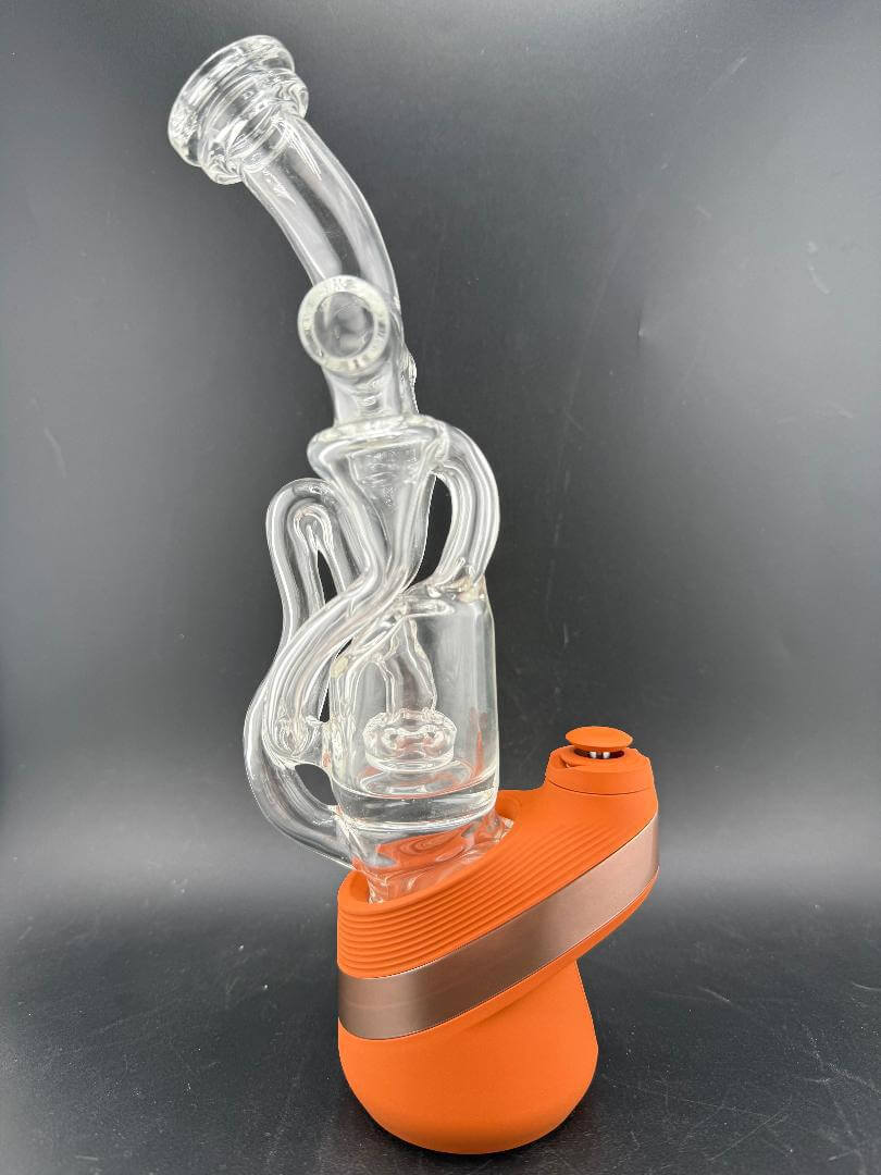 Domer Glass Puffco Peak Glass Attachment - Double recycler, clear glass with orange base for smooth filtration and flavor.