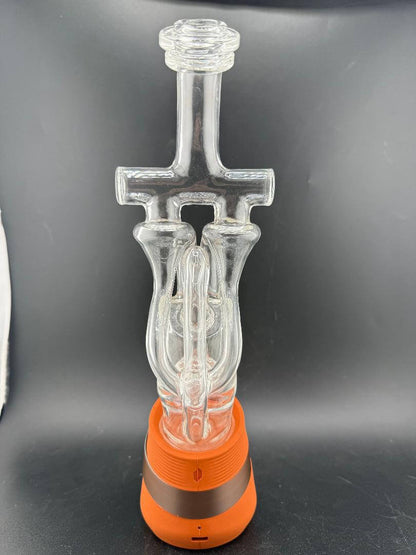 Domer Glass Puffco Peak Glass Attatchment - Double recycler on orange base showcasing dual recycler design.