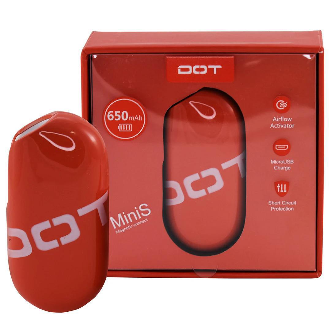 Dot Mini-S 510 Battery in red packaging with 650mAh capacity and airflow activator for vaping.