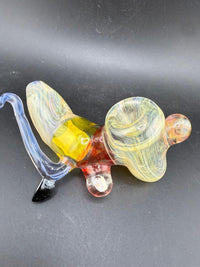 Dunnwright Glass Sidecar Pipe - Fumed w/ Horn, Moldavite & Opal Encasement on a black background.