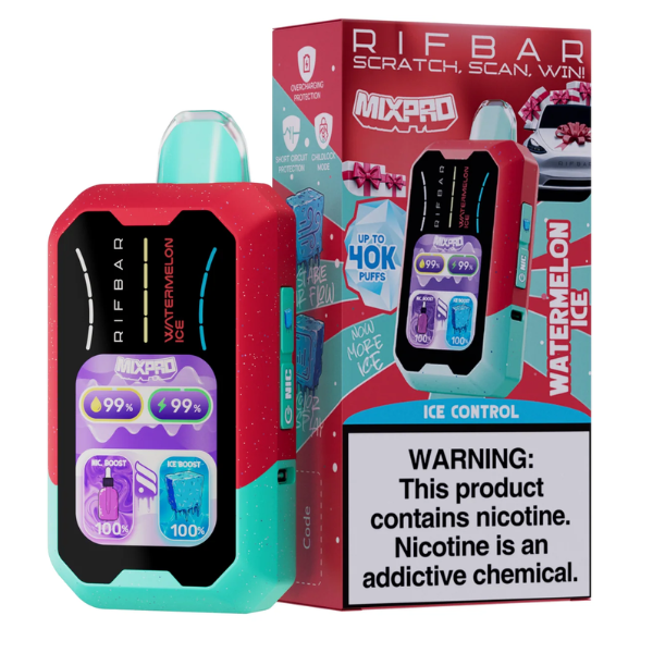 RIFBAR MIXPRO Disposable Vape with Watermelon Ice flavor, featuring up to 40,000 puffs and sleek design for ultimate vaping satisfaction.