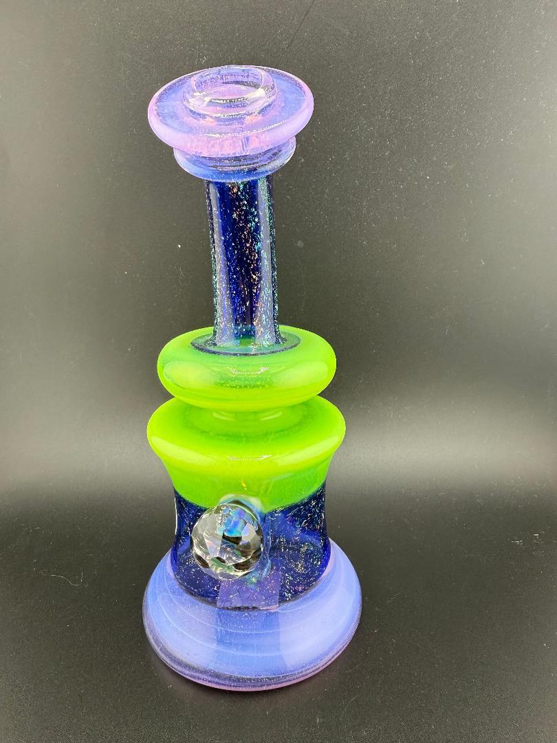Crondo Glass Dichroic Slyme & Purple Banger Hanger w/ Opal Marble 14mm 90°