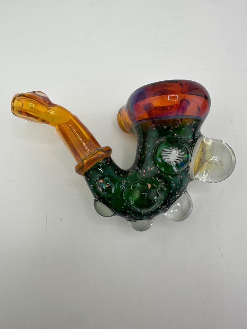 HighGrade Glass Dry Pipe - Fully Worked Crushed Opal / Dichro w/ Marble Attachments