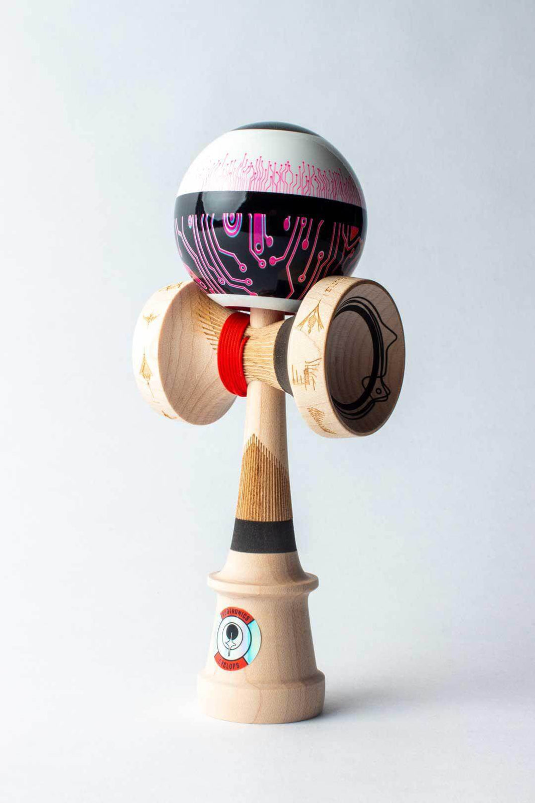 Sweets Kendama Subtronics V2 Amped with vibrant Antifractals design and red accents for enhanced playability.