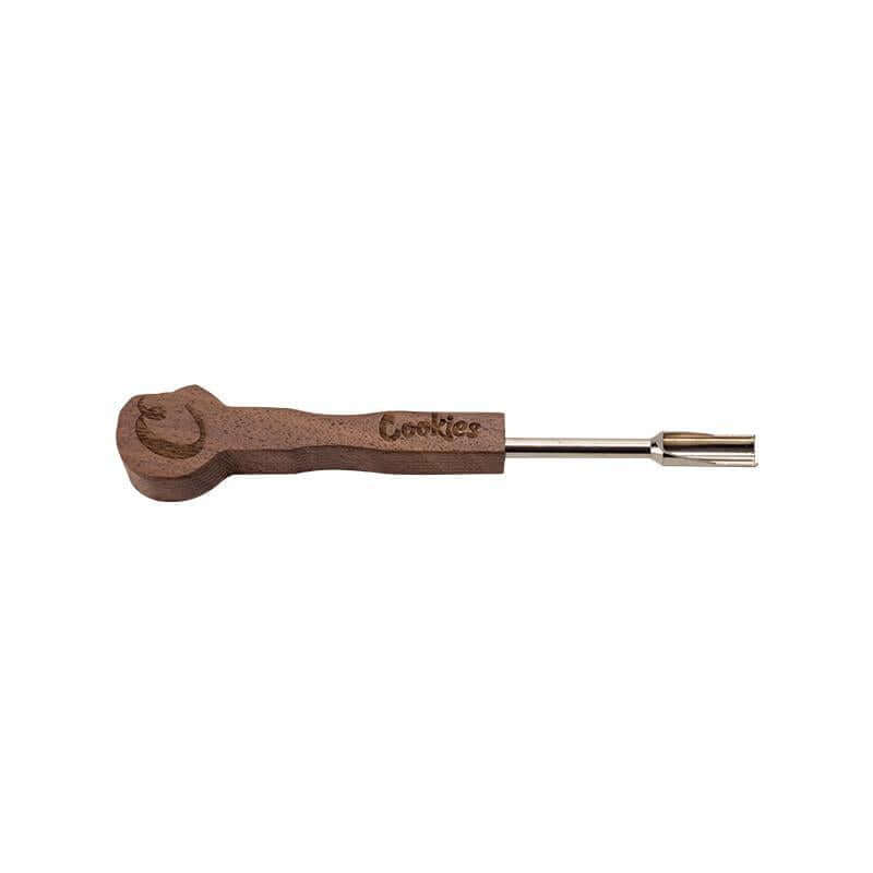 Cookies Wax Dab Tool with wooden handle and stainless steel tip for precise dabbing of concentrates.