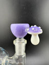 Mushroom 14mm Bowl with whimsical design in purple and white borosilicate glass for enhanced smoking experience.