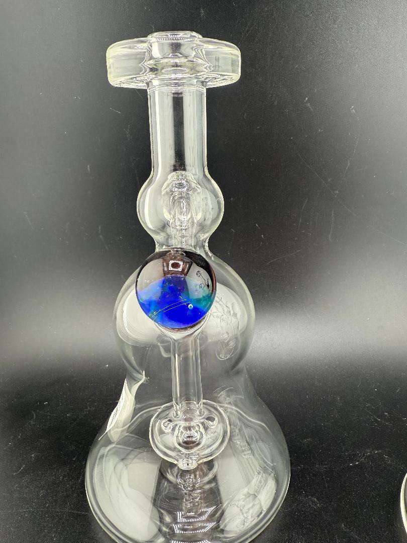 Bowman Glass V1 – Clear 10mm 45° with Opal Marble Accent, handcrafted clear glass piece from Spokane, Washington.