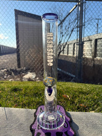 Highgrade Glass Flower Straight Tube - Rainbow & Blue Wig Wag Color Color Accent Pistol Loop 14mm 45°