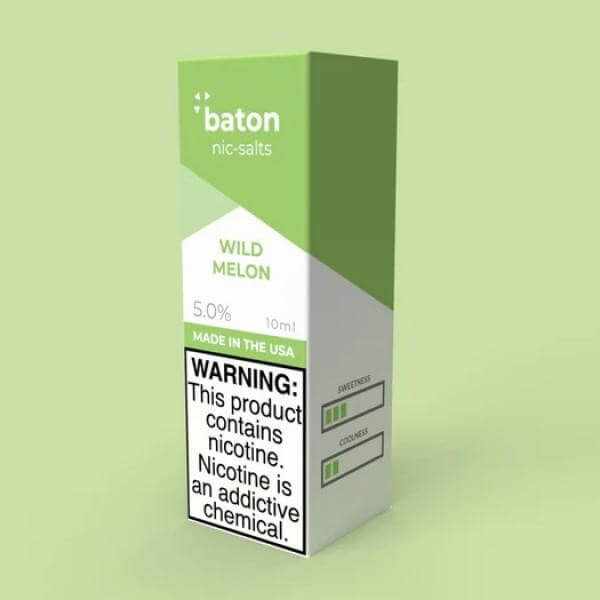 Baton Salts 10ml Wild Melon Nicotine Salt E-Liquid with warning label for vaping.