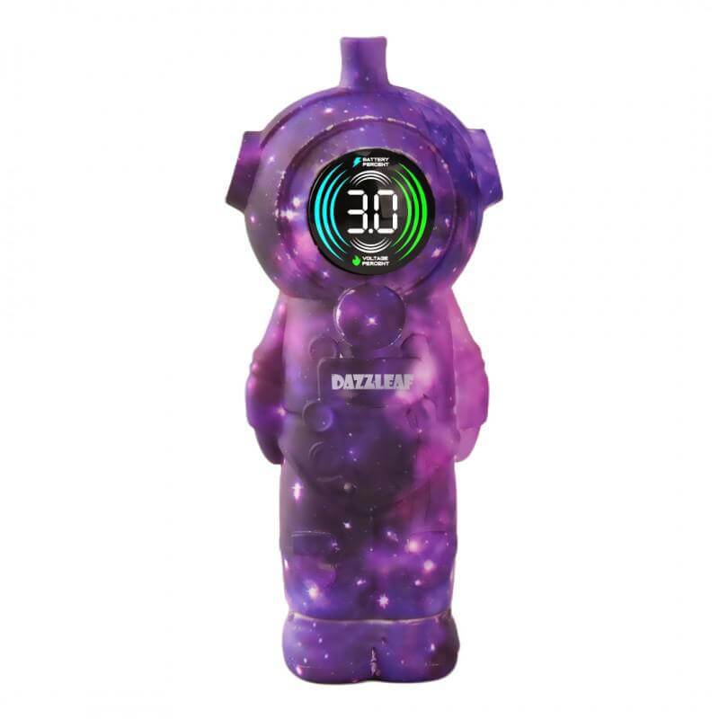 Dazzleaf Spaceman 510 cartridge battery in vibrant galaxy design with LED screen displaying voltage level.