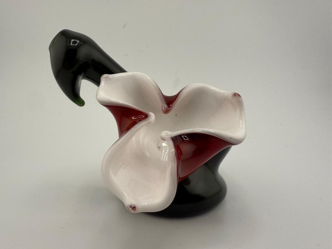 Highgrade Mike Glass Easter Squatlock Pipe featuring white and red flower design with black handle, showcasing vibrant craftsmanship.