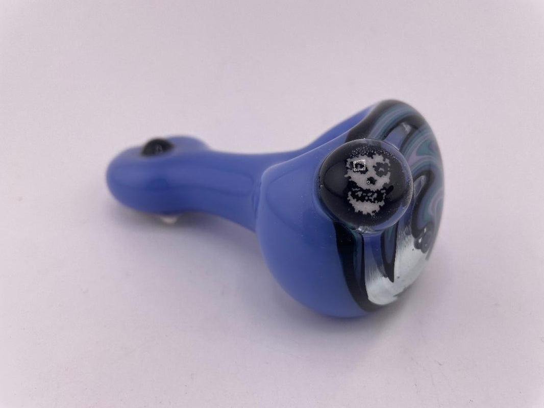 Highgrade Glass Dry Pipe  - Blue w/ Reversal Wig Wag Cap