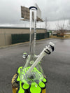 HighGrade Glass Flower Beaker - Simple Color Accent w/ Sacred Geometry Bake On, Marble Attachment and 4 Hole Slide