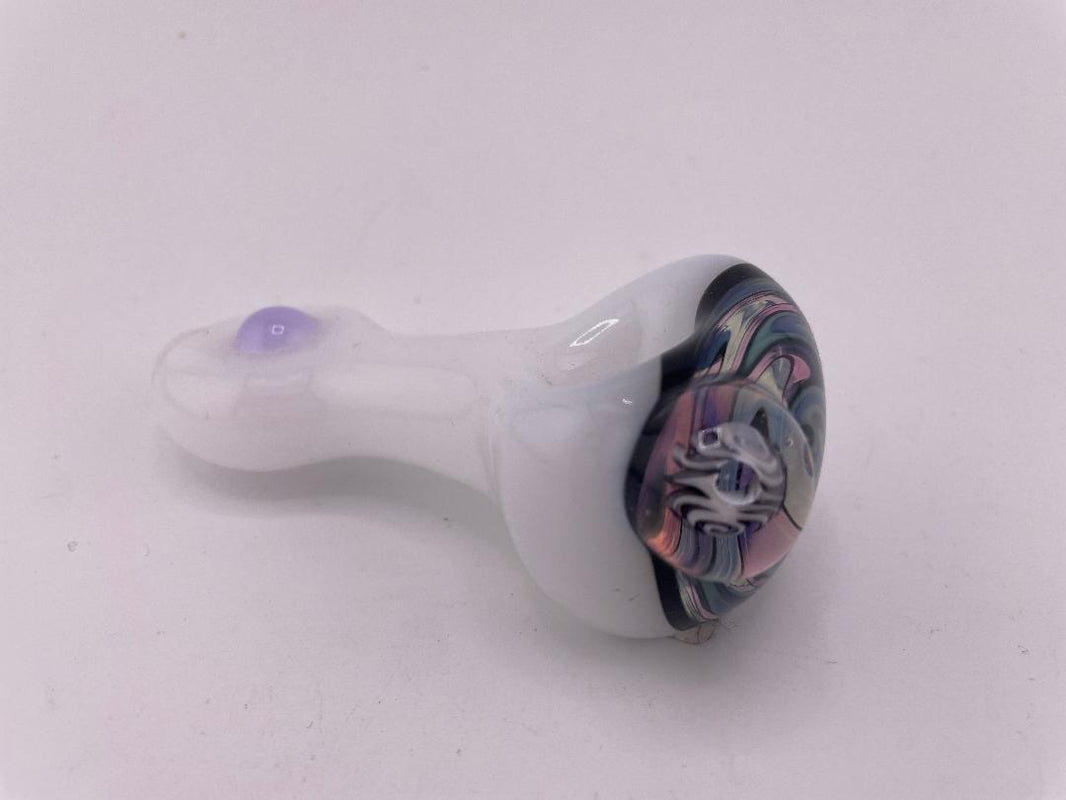 Highgrade Glass Dry Pipe  - White w/ Reversal Wig Wag Cap