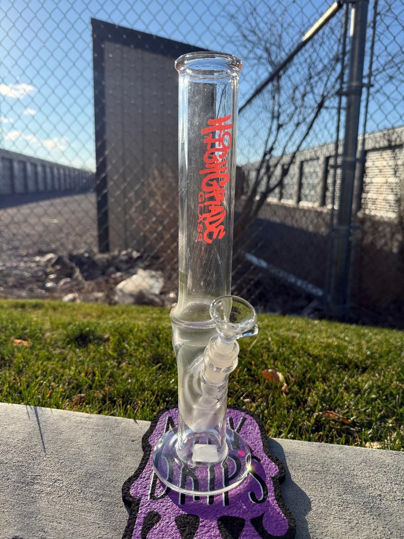 Highgrade Glass Flower Straight Tube - Pistol Loop Straight w/ Sacred Geometry Bake On 14mm 45°