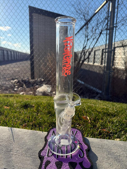 Highgrade Glass Flower Straight Tube - Pistol Loop Straight w/ Sacred Geometry Bake On 14mm 45°