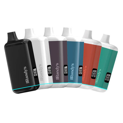 Randy's Inspo Plus vape devices in various colors: Noir Black, Deep Purple, Ocean Blue, Glacier White, and more.