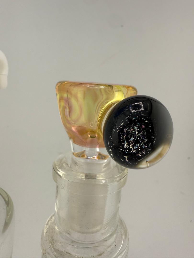 Lylo Glass Fumed 14mm Bowl showcasing colorful fumed finish and black accent, handcrafted in Spokane, WA.