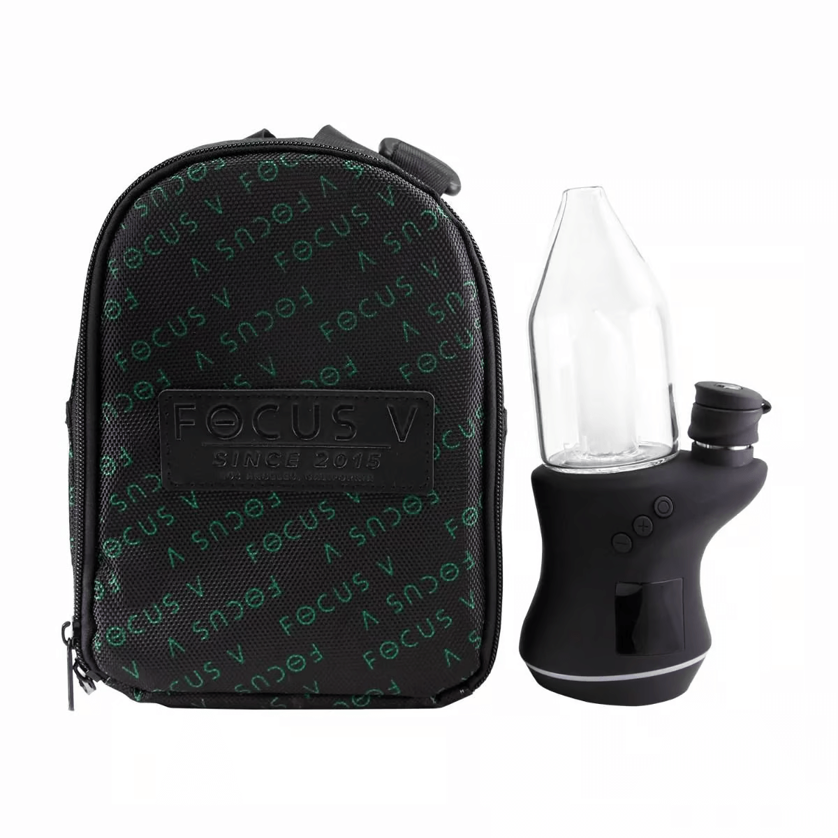 Focus V CARTA 2 Smart Rig with black carrying case, perfect for portable dabbing sessions.