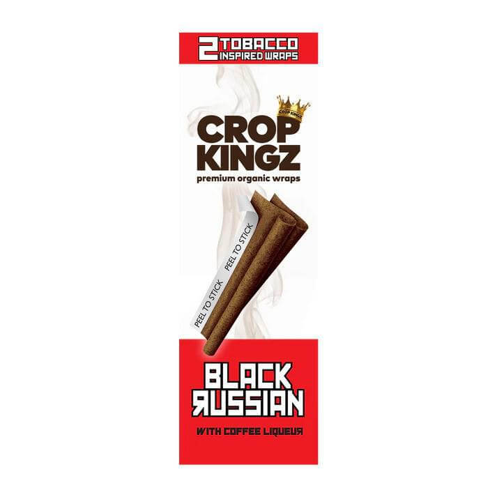 Crop Kingz Black Russian Tobacco Inspired Wraps 2pc with coffee liqueur flavor for smooth smoking experience.