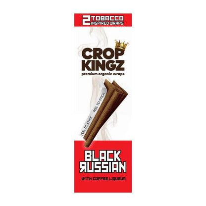 Crop Kingz Black Russian Tobacco Inspired Wraps 2pc with coffee liqueur flavor for smooth smoking experience.