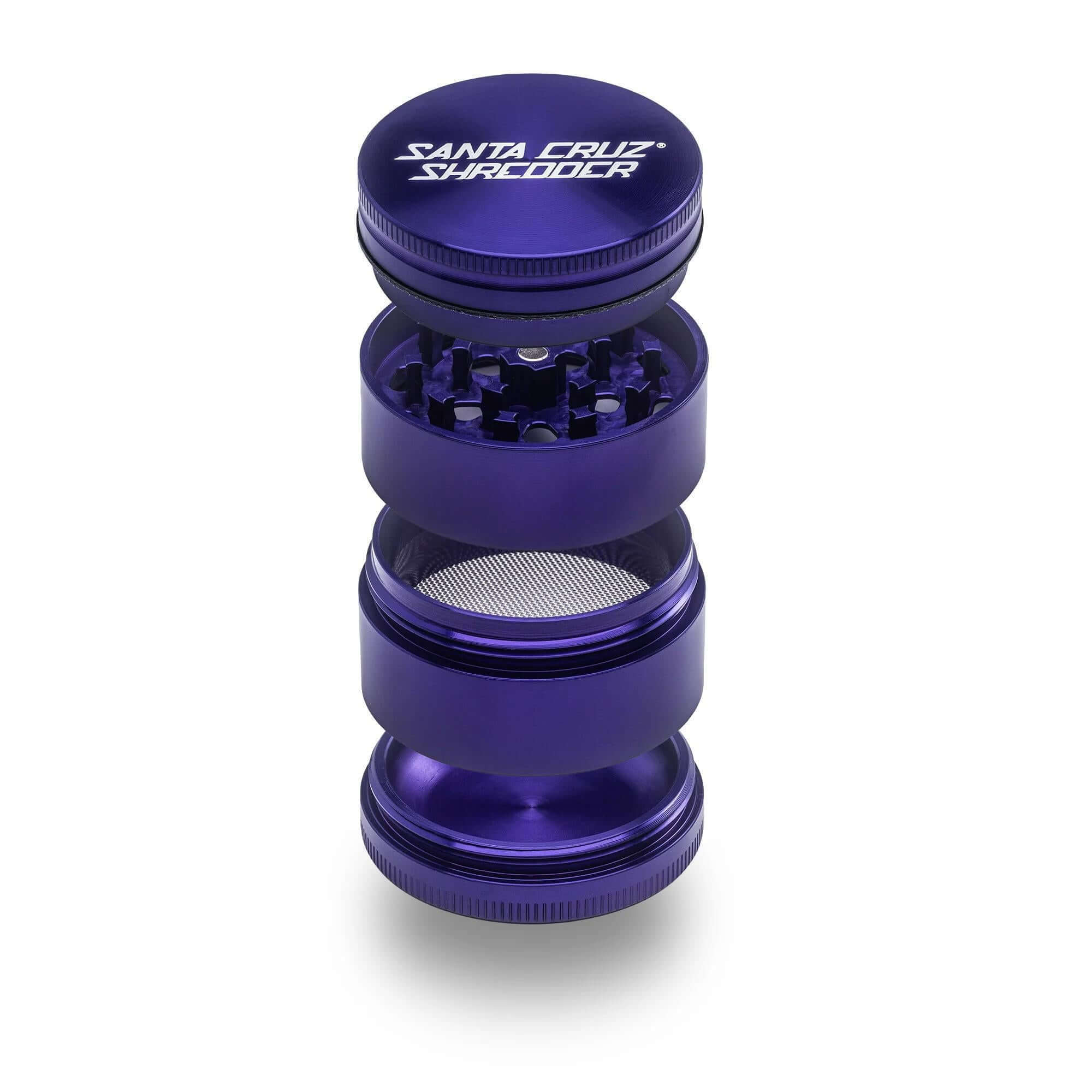 Santa Cruz Shredder 4-Piece Medium Grinder in purple aluminum, designed for precision herb grinding.