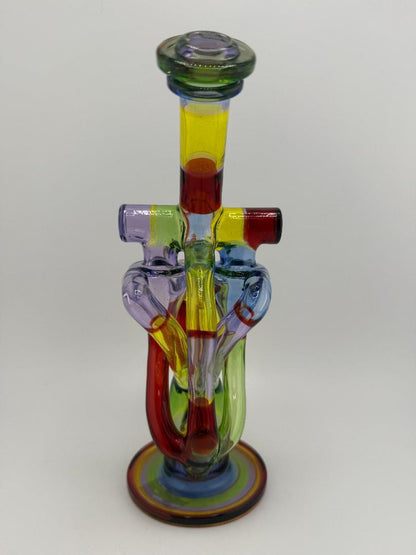 Domer Glass Double Recycler Quad Uptake Rainbow Patchwork 10mm Recycler