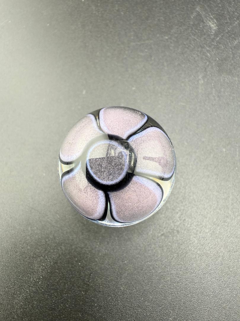 Mcdoogle Glass Marble - 22mm No Fume Fume Tech w/ Purple Flower Dot Stack Backer