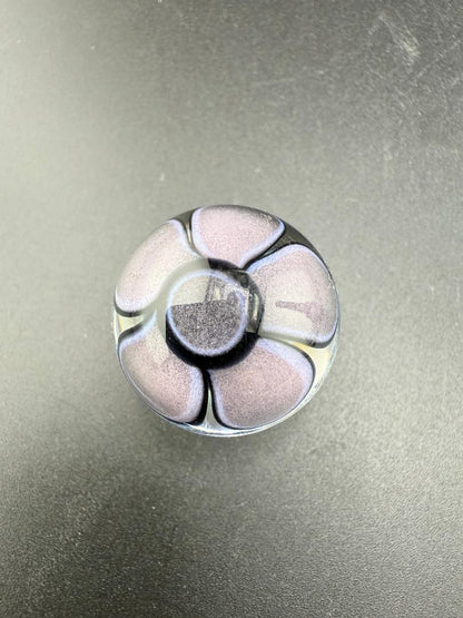 Mcdoogle Glass Marble - 22mm No Fume Fume Tech w/ Purple Flower Dot Stack Backer