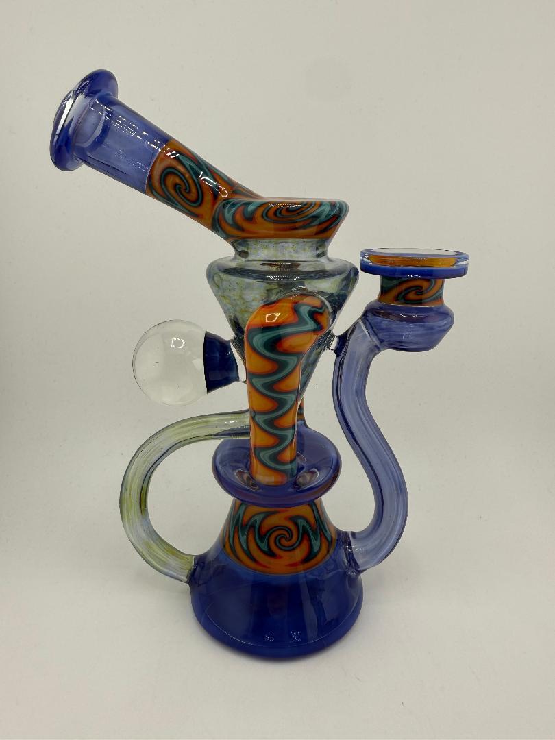 Crondo Glass Sonic Blue Fire & Ice Wig Wag Recycler 14mm 90° W/ Matching Hammer