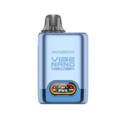 Vaporesso Vibe Nano Pro Pod Kit in blue, showcasing the PWR display and sleek design for MTL vaping.