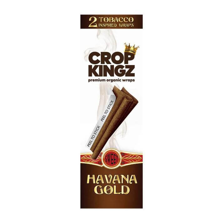 Crop Kingz Havana Gold Tobacco Inspired Hemp Wraps, 2 pack, with self-sealing gum strip for a premium smoking experience.