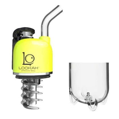 LOOKAH Dragon Egg Electric Dab Rig in vibrant yellow with a clear glass attachment, portable and stylish design.