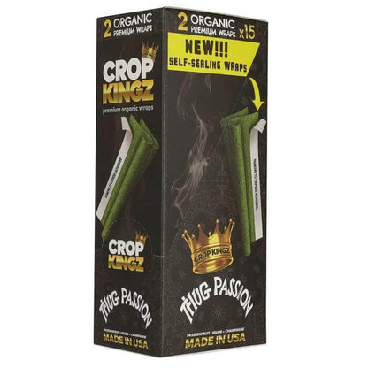 Crop Kingz Organic Hemp Cones King Size 2pc, featuring self-sealing wraps in Thug Passion flavor.