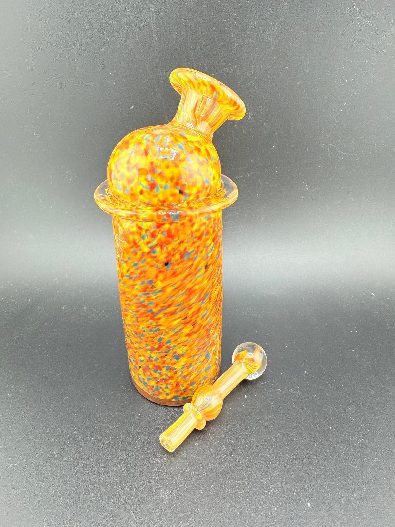 Paulson Pieces Dr. Dabber Switch 2 Replacement Glass & Cap in orange confetti design, handcrafted in Spokane, WA.
