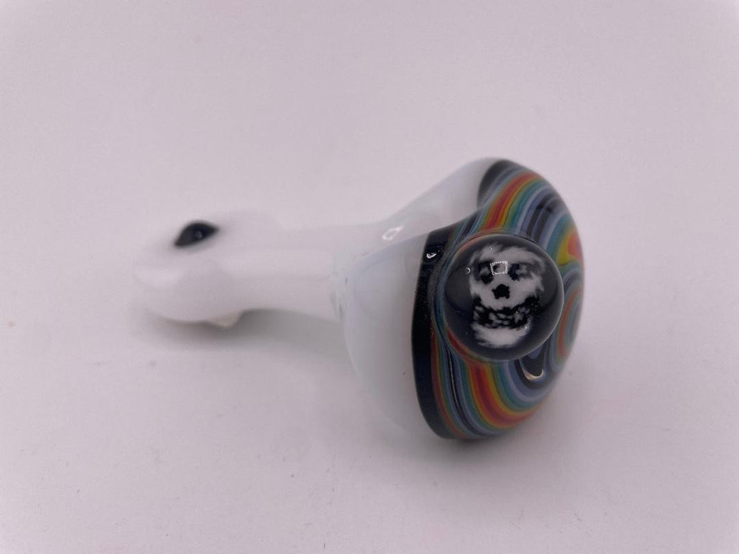 Highgrade Glass Dry Pipe  - White w/ Reversal Wig Wag Cap