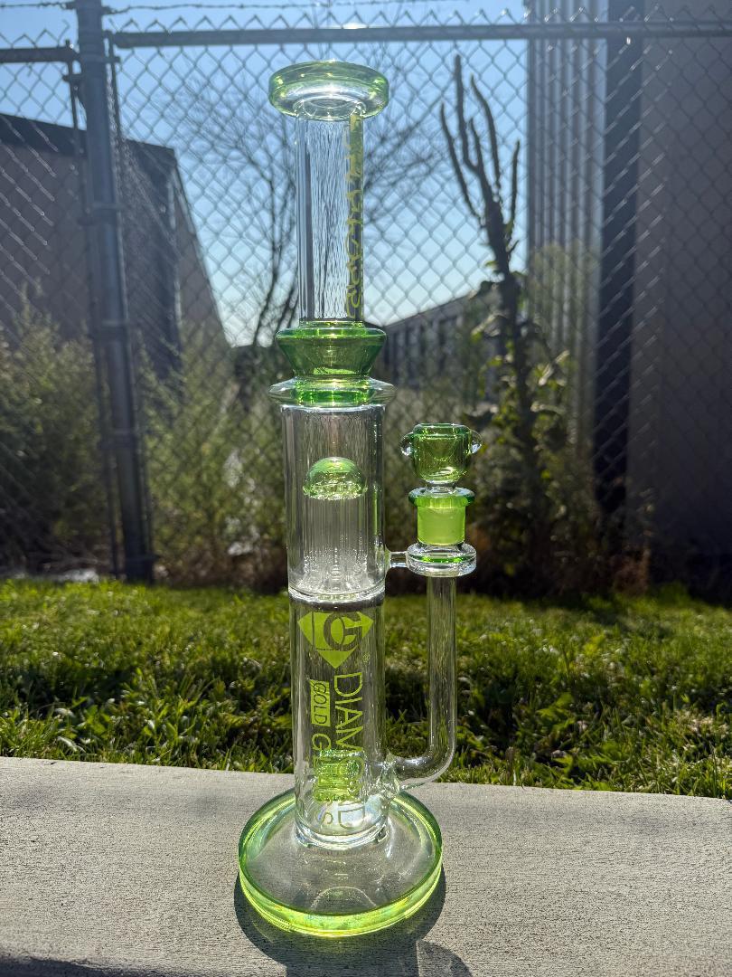 Diamond Glass 16" Inline Triple Flower Piece 14mm 90°