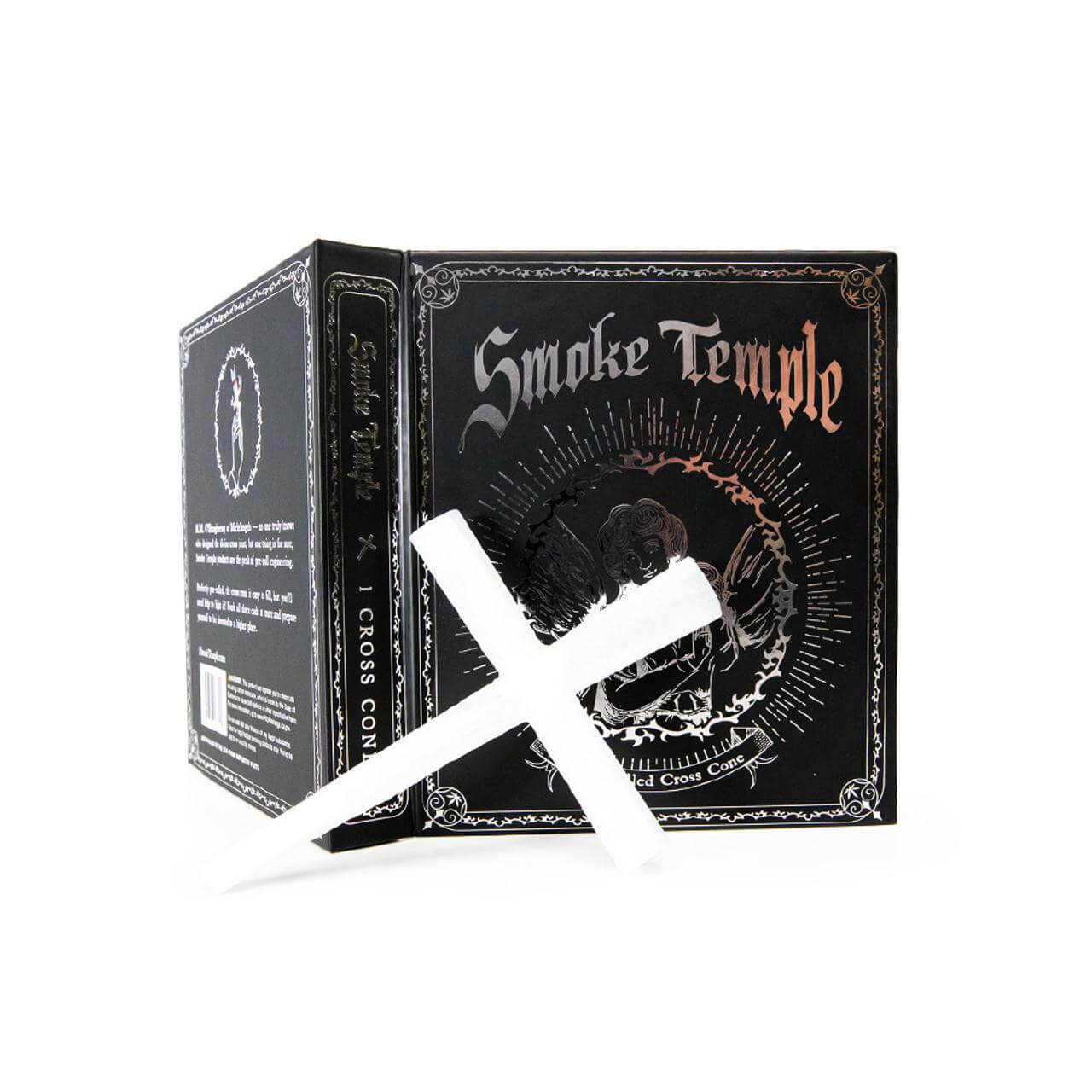 Smoke Temple Cross Cones 84mm product with artistic box and pre-rolled cone for an elevated smoking experience.