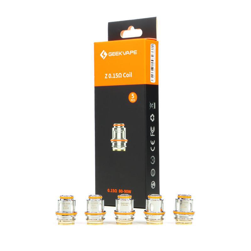 GeekVape Z Series Coils pack, including five 0.15 ohm coils designed for optimal flavor and cloud performance.