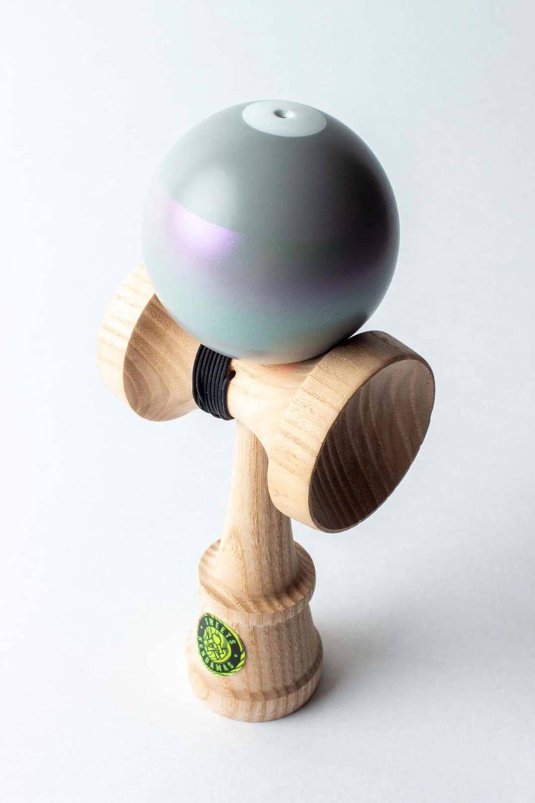 Sweets Kendama Stroh Pigeon Stripe Legend with grey tama and holo flake stripe, showcasing a beautiful design and balance.