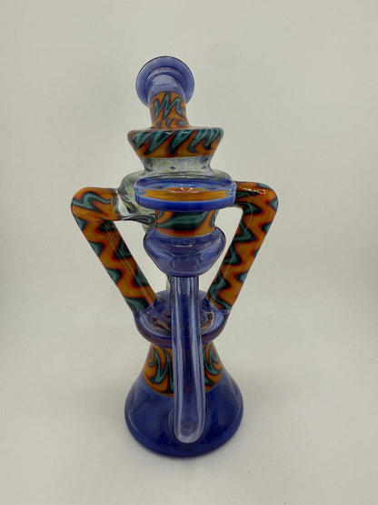 Crondo Glass Sonic Blue Fire & Ice Wig Wag Recycler 14mm 90° W/ Matching Hammer