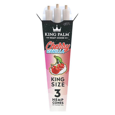 King Palm Cherry Vanilla King Size Hemp Cones 3pc pack with flavor tips for a premium smoking experience.